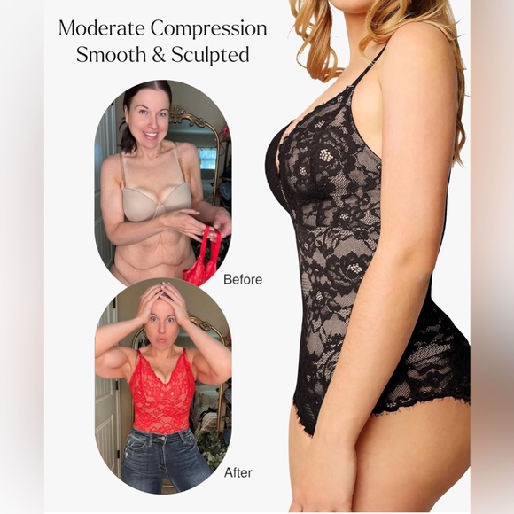 Popilush Shapewear Bodysuit V Neck Tummy Control Backless Tank Tops Sleeveless - Picture 4 of 9